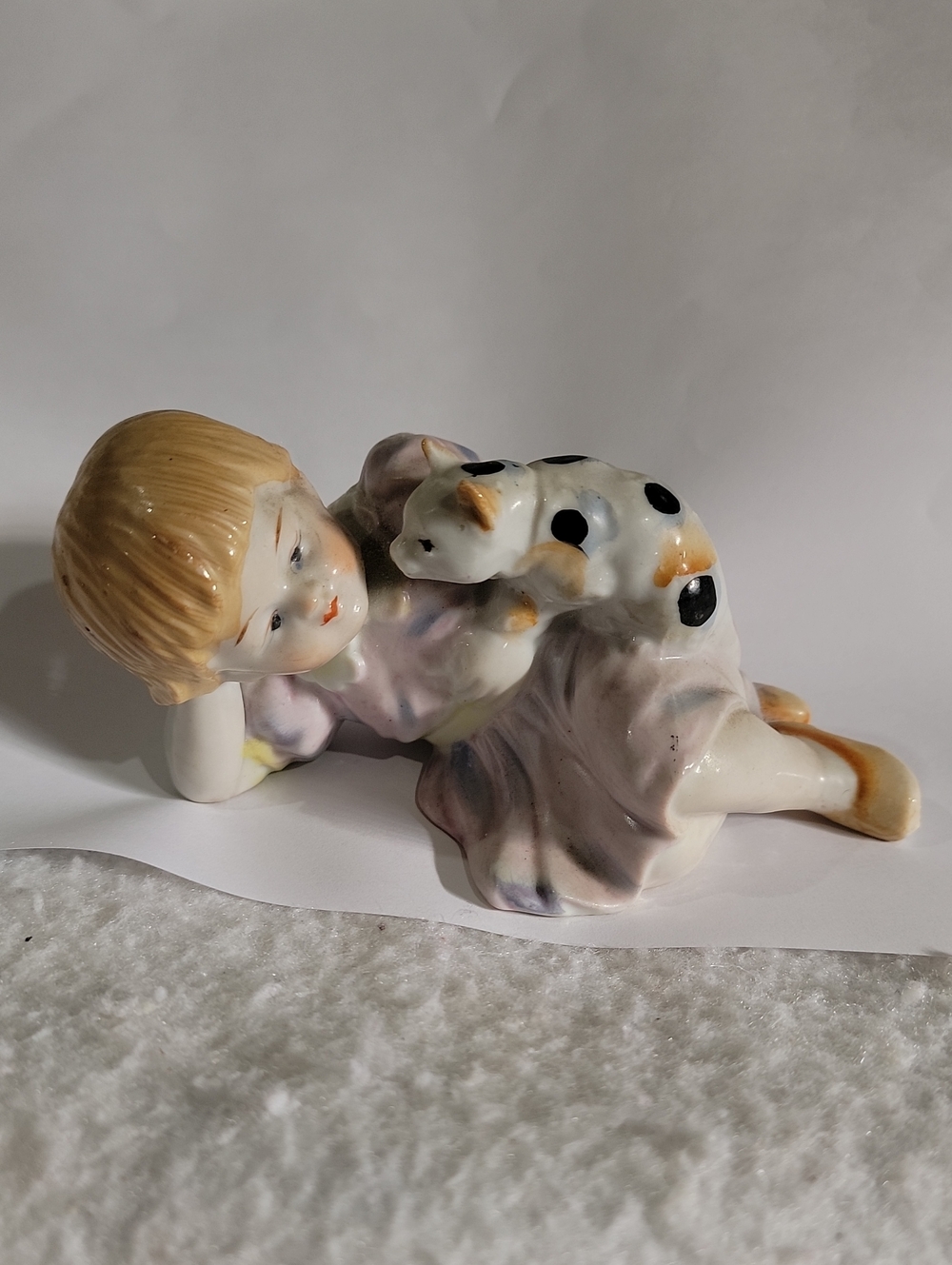Vintage Polonne Ceramic Art Factory Figurine Ukraine Soviet "Girl With Kitten"